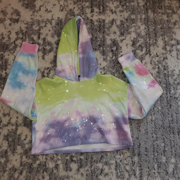 F21 Bling Tie Dye Cropped Hoddie Sweater NWT - Picture 2 of 11
